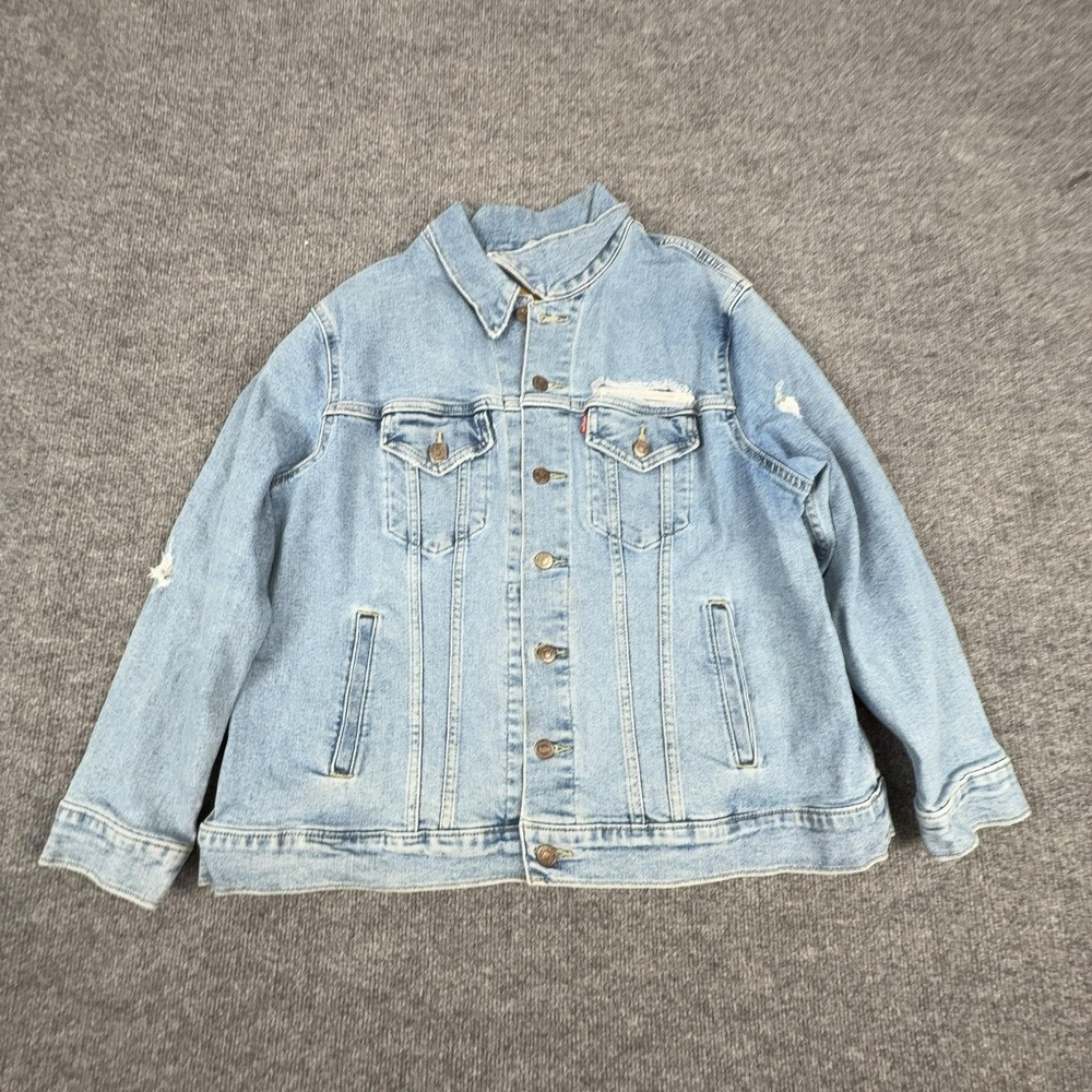 Levi's Jacket Womens 1X Blue Denim Light Wash Button Front Distressed Pockets